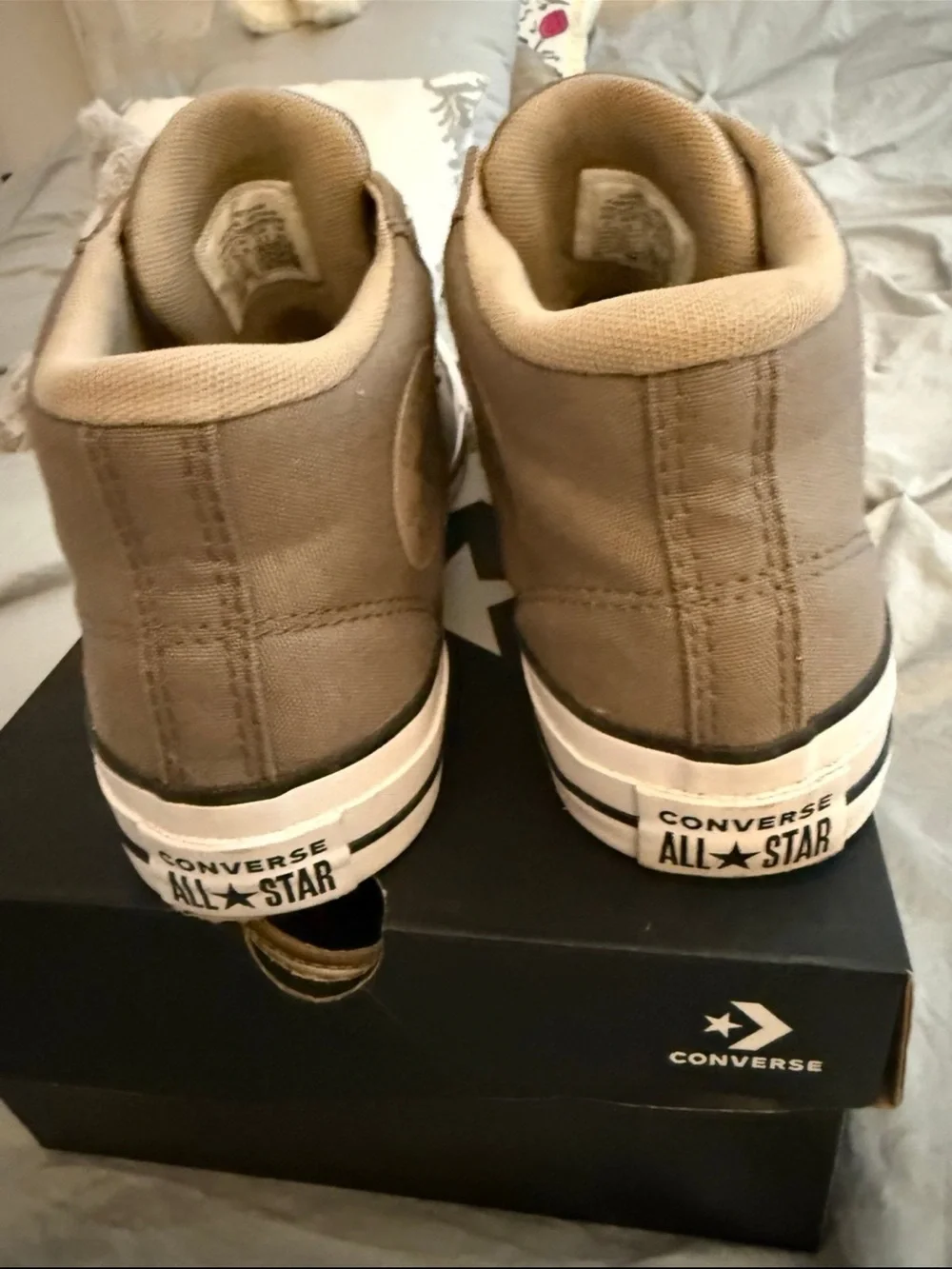 Converse High Top Sneakers in Taupe and White